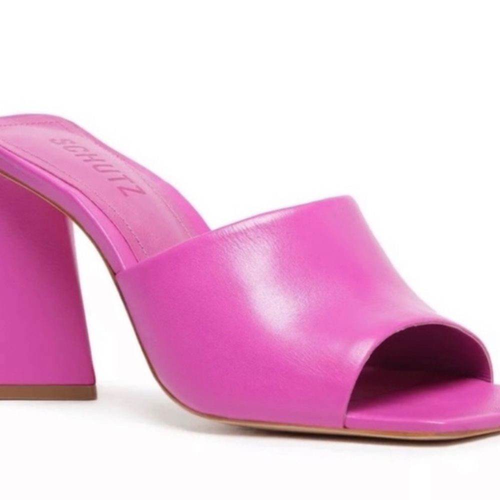 SCHUTZ Women's Fuchsia Mules Lizah Nappa Leather Heel Sandals